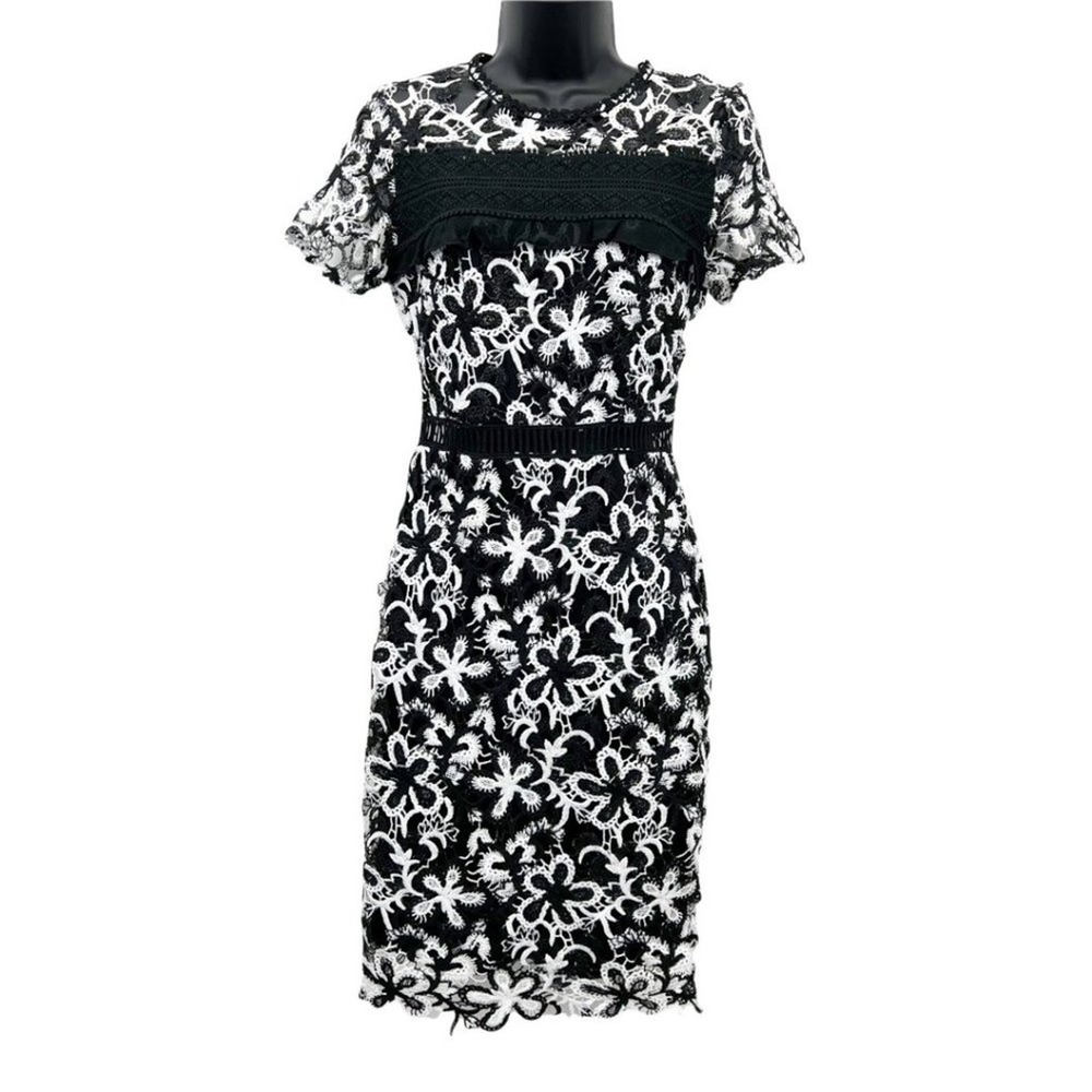 AQUA Floral Lace Sheath Dress Women XS Ruffle Cocktail Elegant Chic Feminine